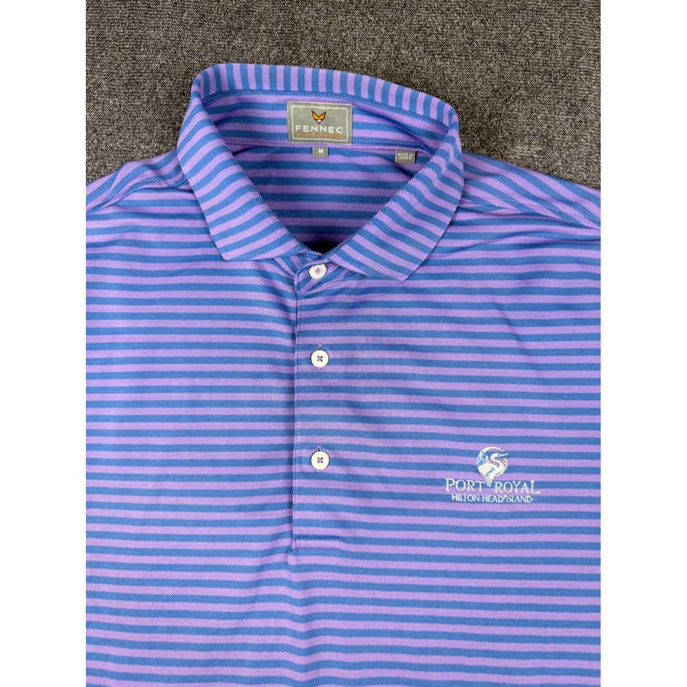 Fennec Mens Purple Blue Striped Golf Polo Port Royal Hilton Head Island Medium